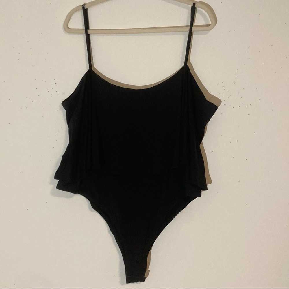 *NEW* Eloquii Black Ruffle Bodysuit, Sz 24, Adjustable Straps, NWT